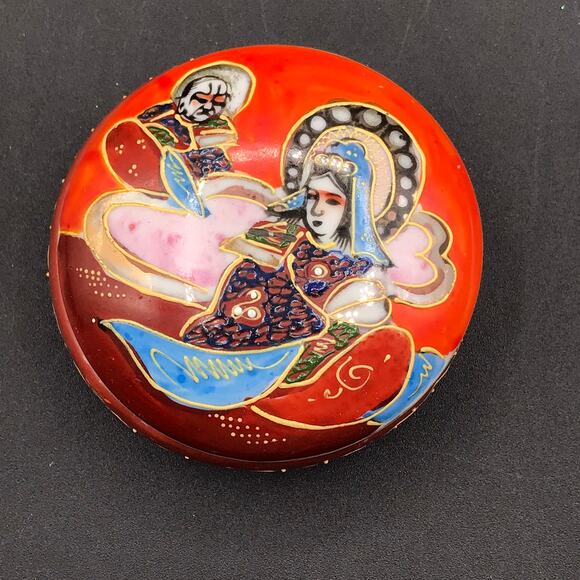 Antique Asian Hand Painted Moriage Porcelian Vanity Trinket Box Marked Foreign - Picture 1 of 10